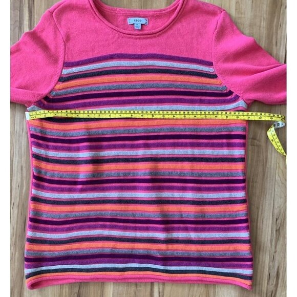 IZOD Woman's Sweater Size XL Fuchsia Pink Striped Knit Long Sleeve New - Picture 6 of 14